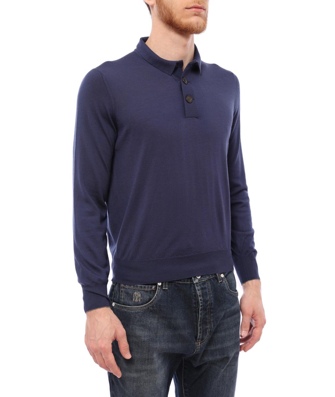 BRUNELLO CUCINELLI Синее поло с длинным рукавом, фото 5