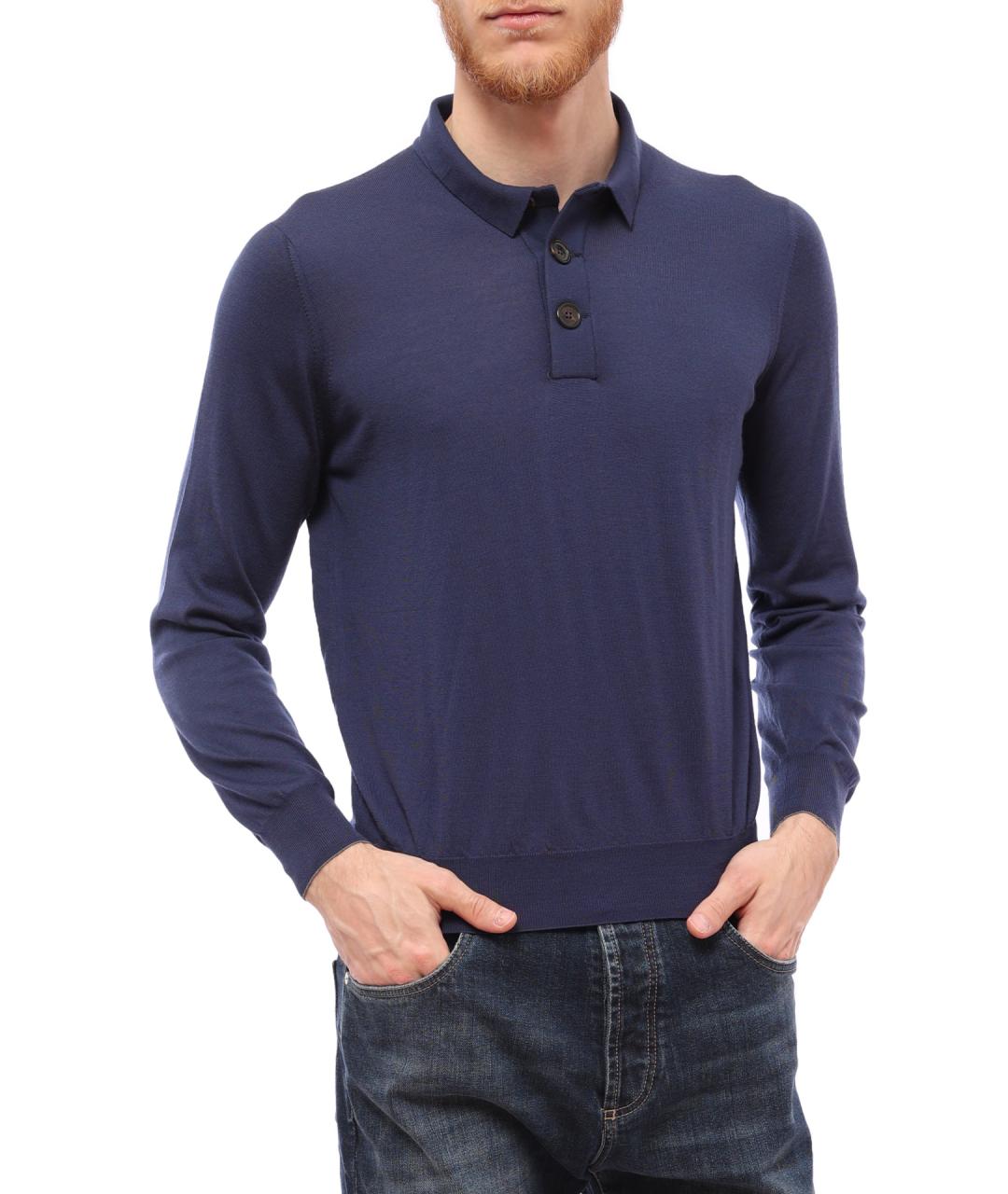 BRUNELLO CUCINELLI Синее поло с длинным рукавом, фото 1