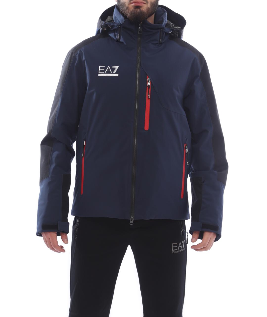 EA7 Темно-синяя полиэстеровая куртка, фото 1