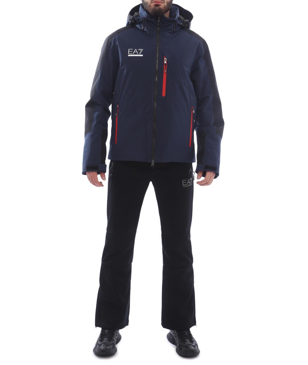EA7 Темно-синяя полиэстеровая куртка, фото 5
