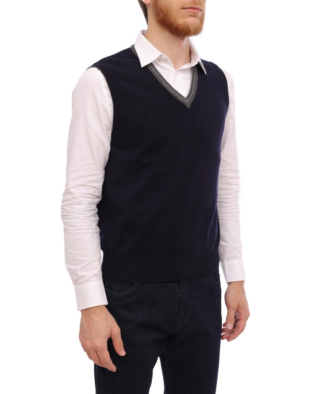 BRUNELLO CUCINELLI Темно-синяя кашемировая жилетка, фото 3