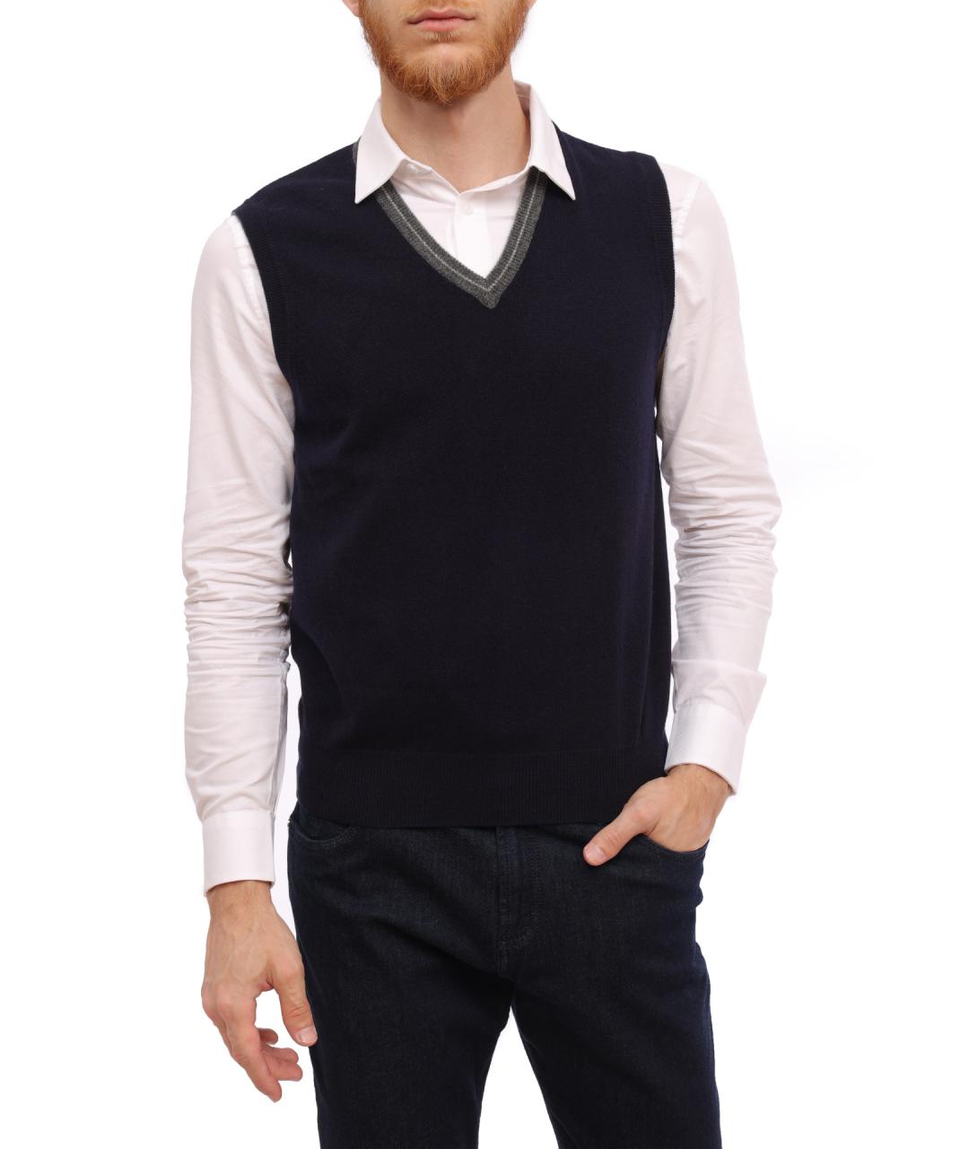 BRUNELLO CUCINELLI Темно-синяя кашемировая жилетка, фото 1
