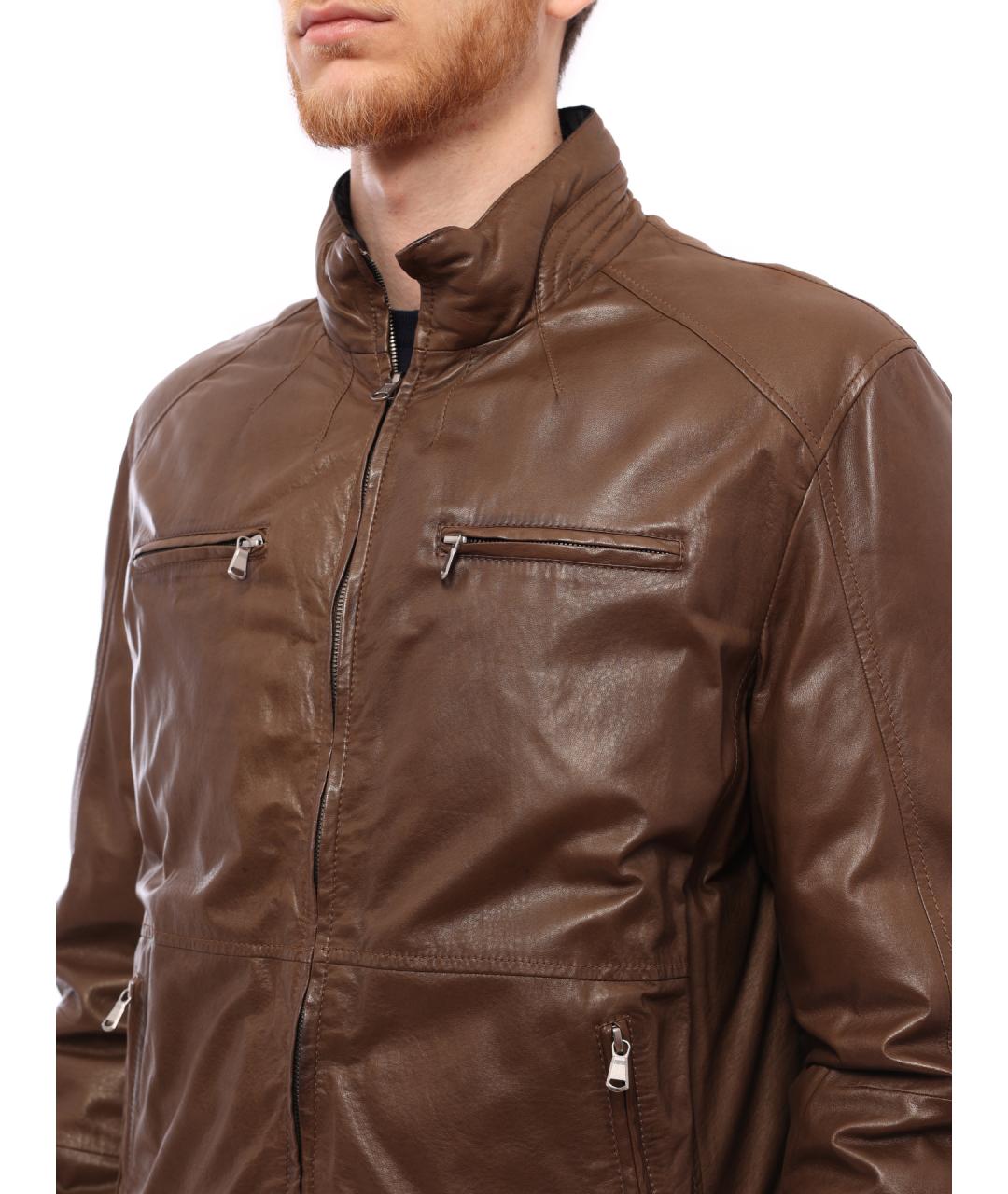 BRUNELLO CUCINELLI Коричневая кожаная куртка, фото 4