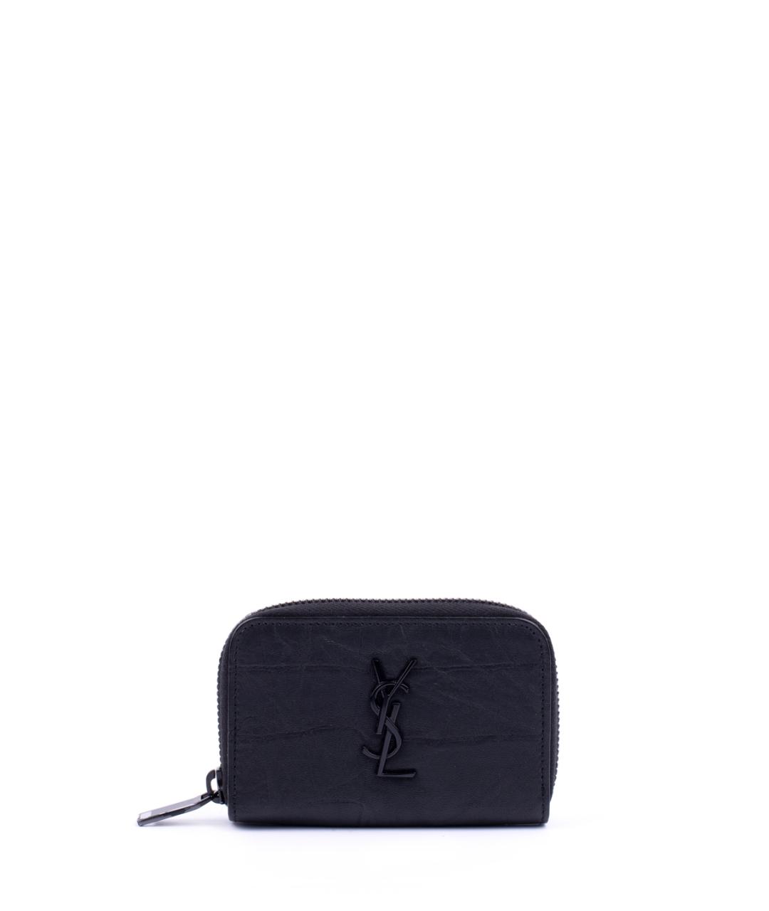 SAINT LAURENT Черный кожаный кошелек, фото 4