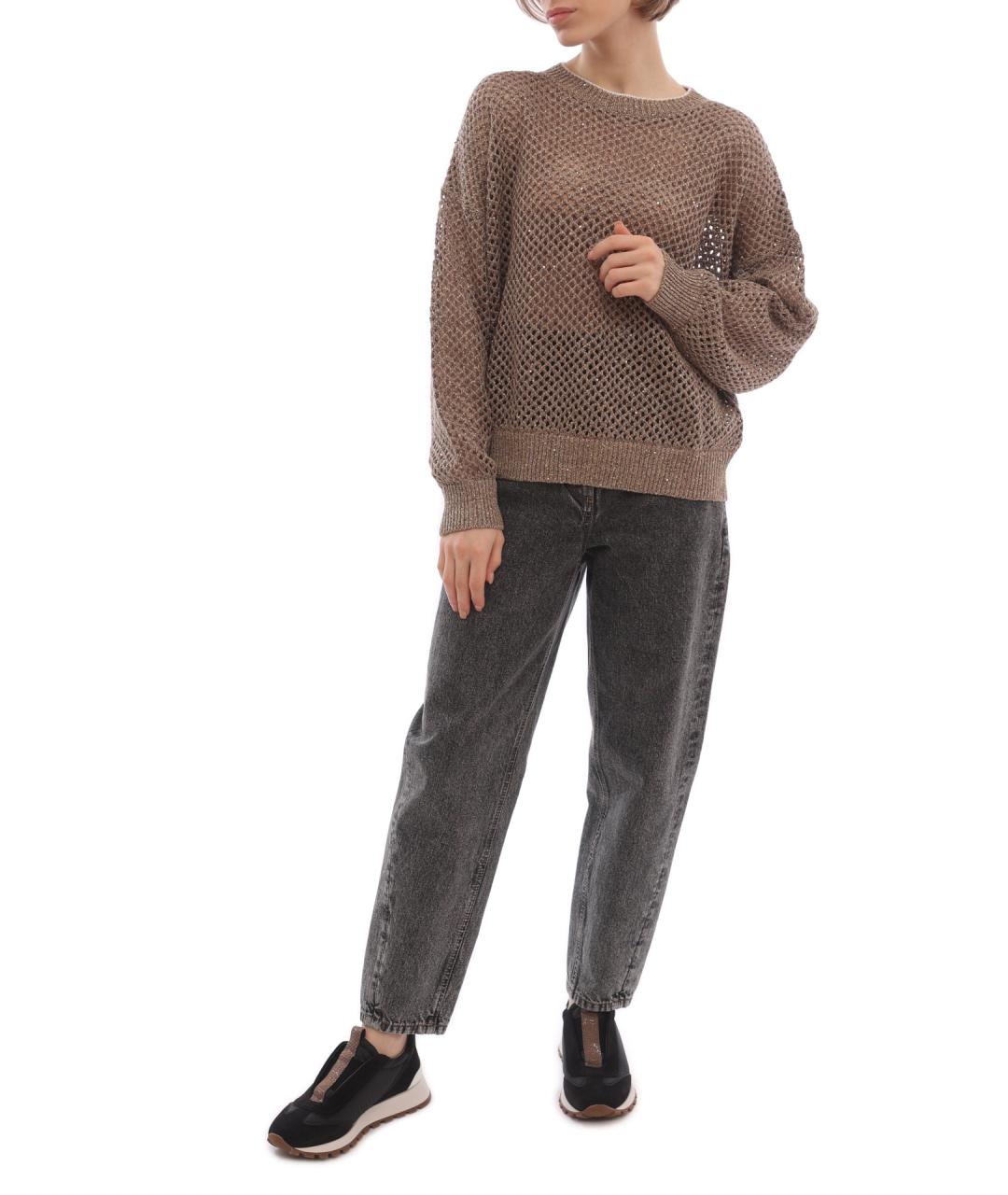 BRUNELLO CUCINELLI Коричневый льняной джемпер / свитер, фото 2