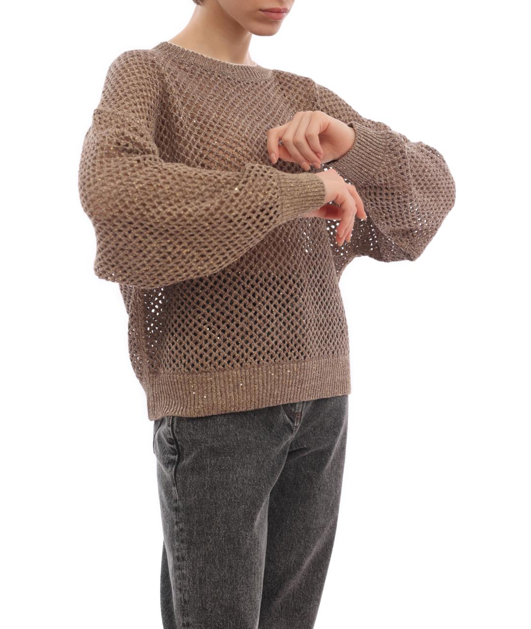 BRUNELLO CUCINELLI Коричневый льняной джемпер / свитер, фото 6