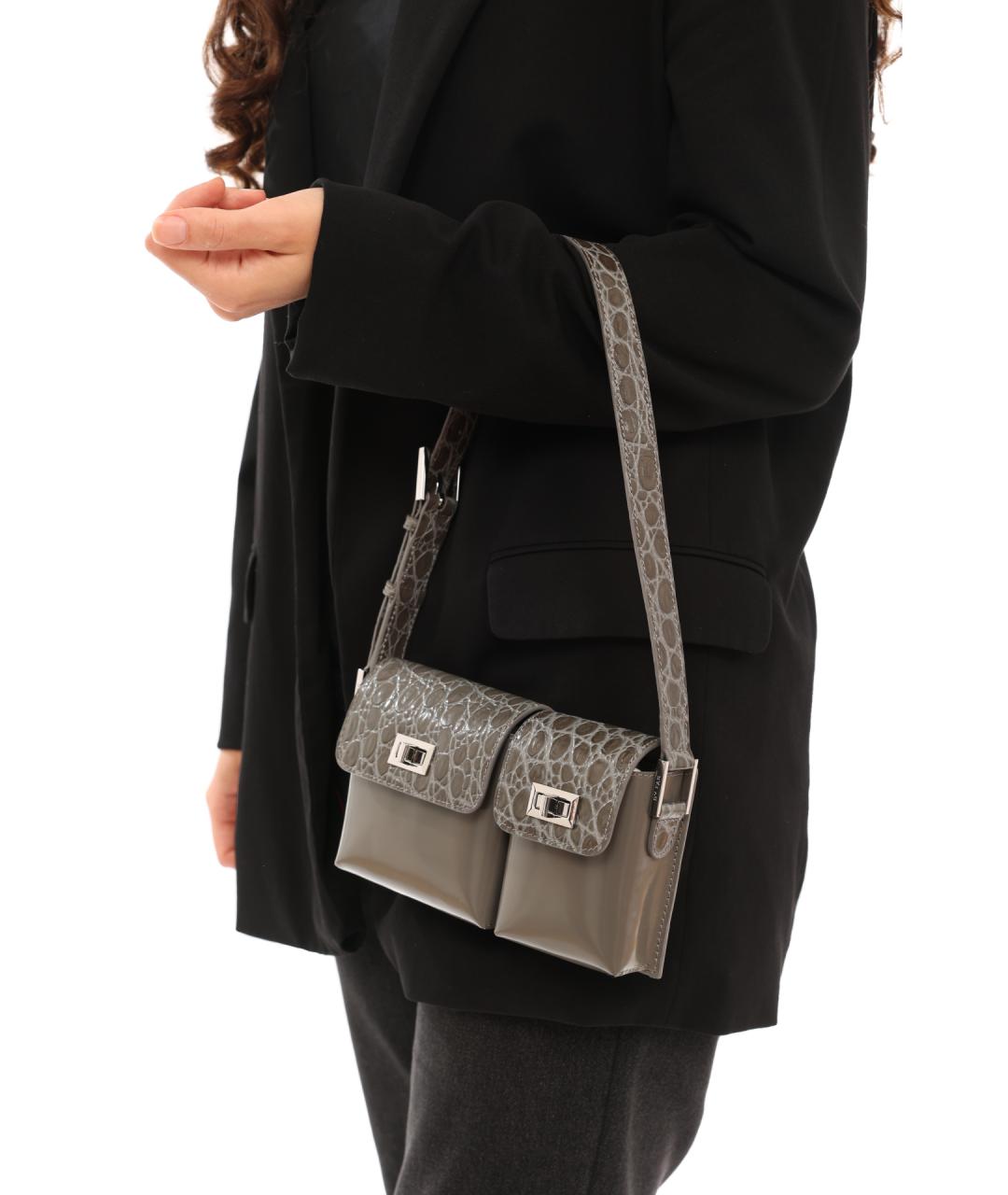 BY FAR Серая кожаная сумка через плечо, фото 2