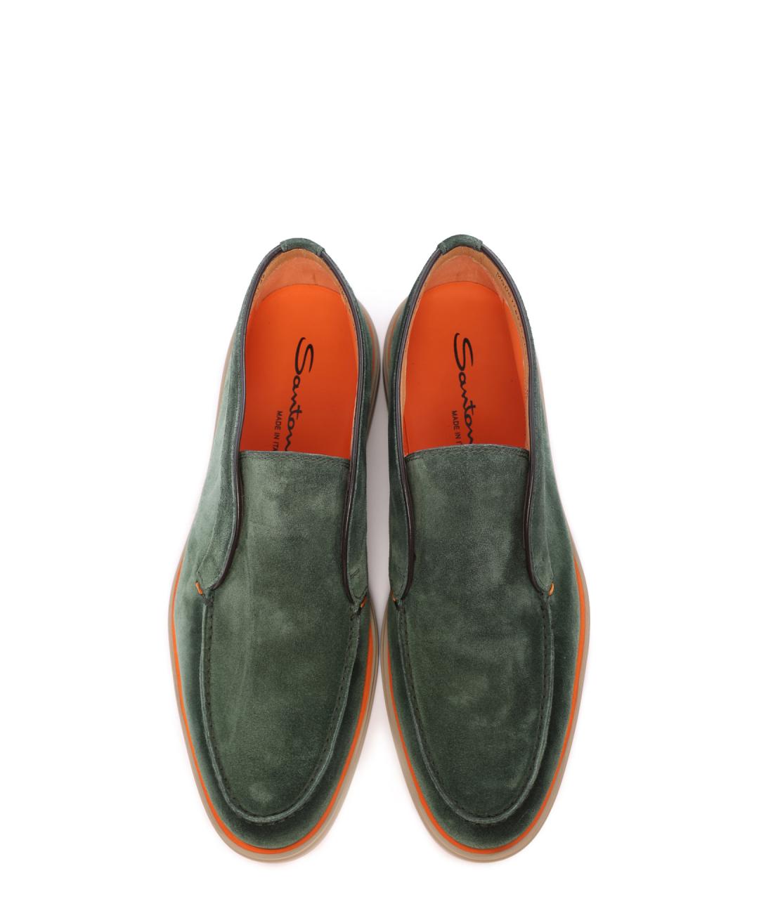 SANTONI Зеленые замшевые лоферы, фото 4