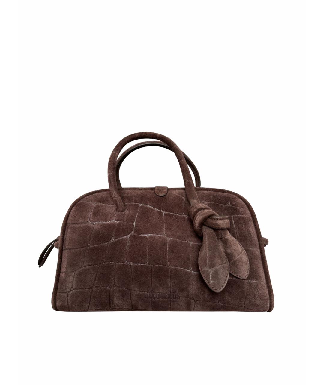 JACQUEMUS Коричневая замшевая сумка с короткими ручками, фото 1
