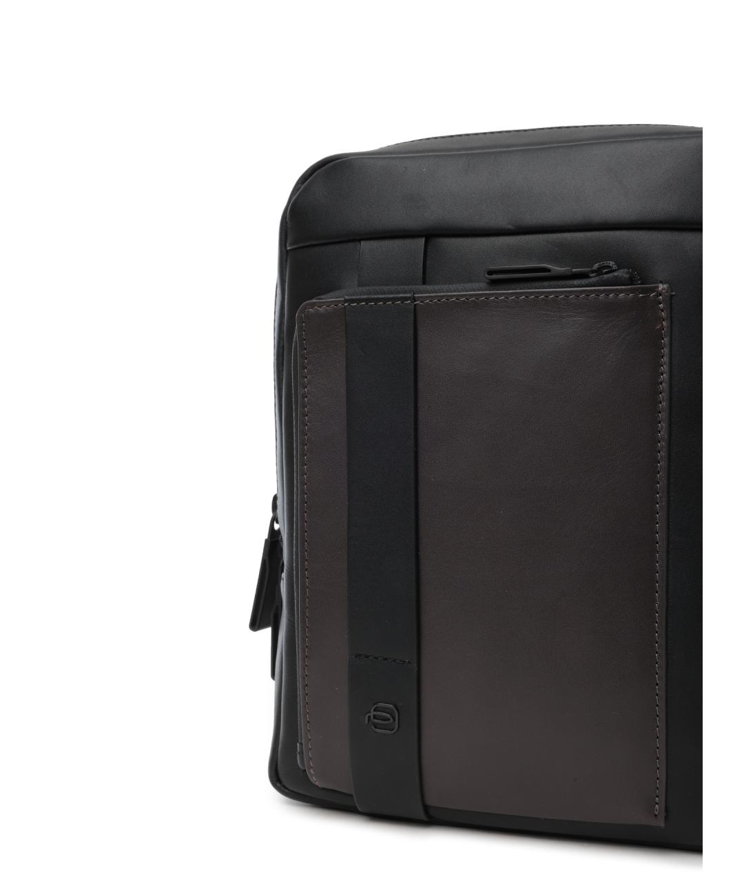 PIQUADRO Черная кожаная сумка на плечо, фото 4