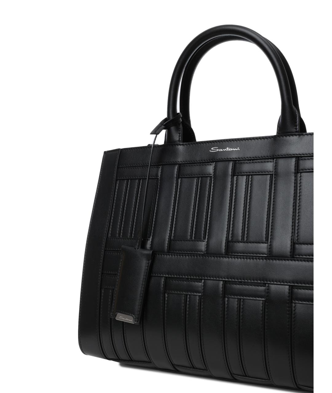 SANTONI Черная кожаная сумка тоут, фото 5