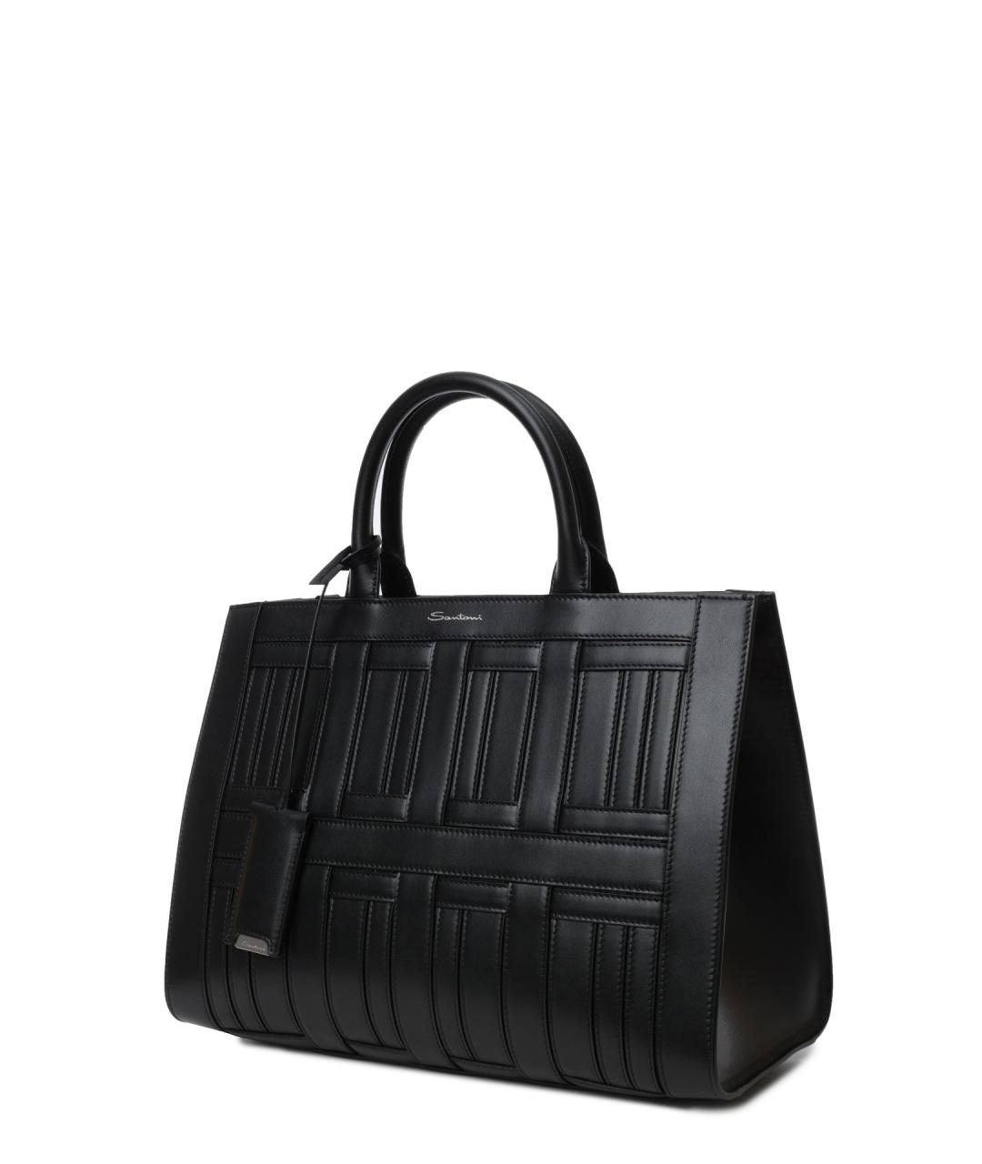 SANTONI Черная кожаная сумка тоут, фото 3