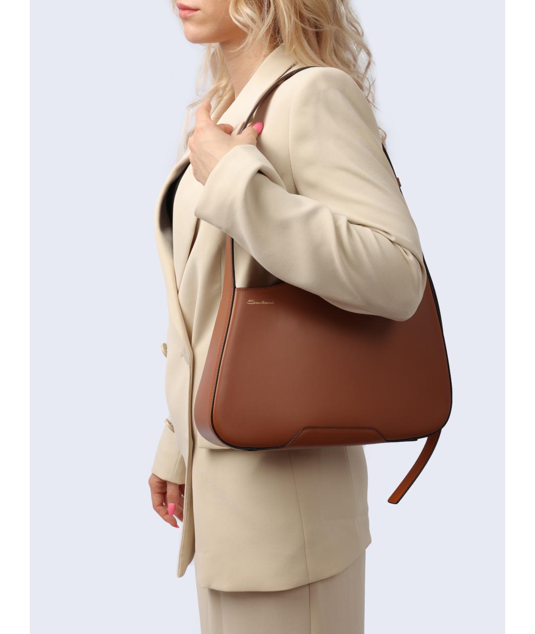 SANTONI Коричневая кожаная сумка через плечо, фото 2