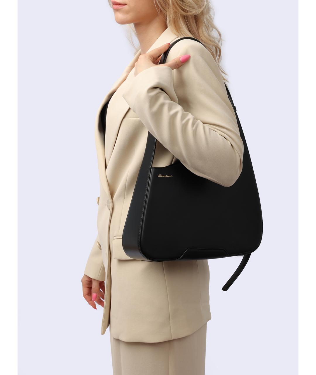 SANTONI Черная кожаная сумка через плечо, фото 2