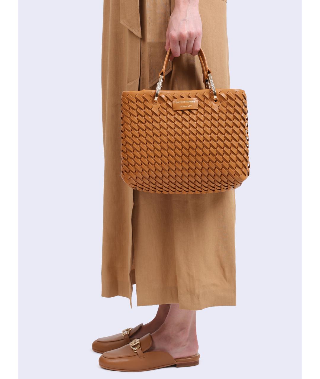 EMPORIO ARMANI Коричневая кожаная сумка тоут, фото 2