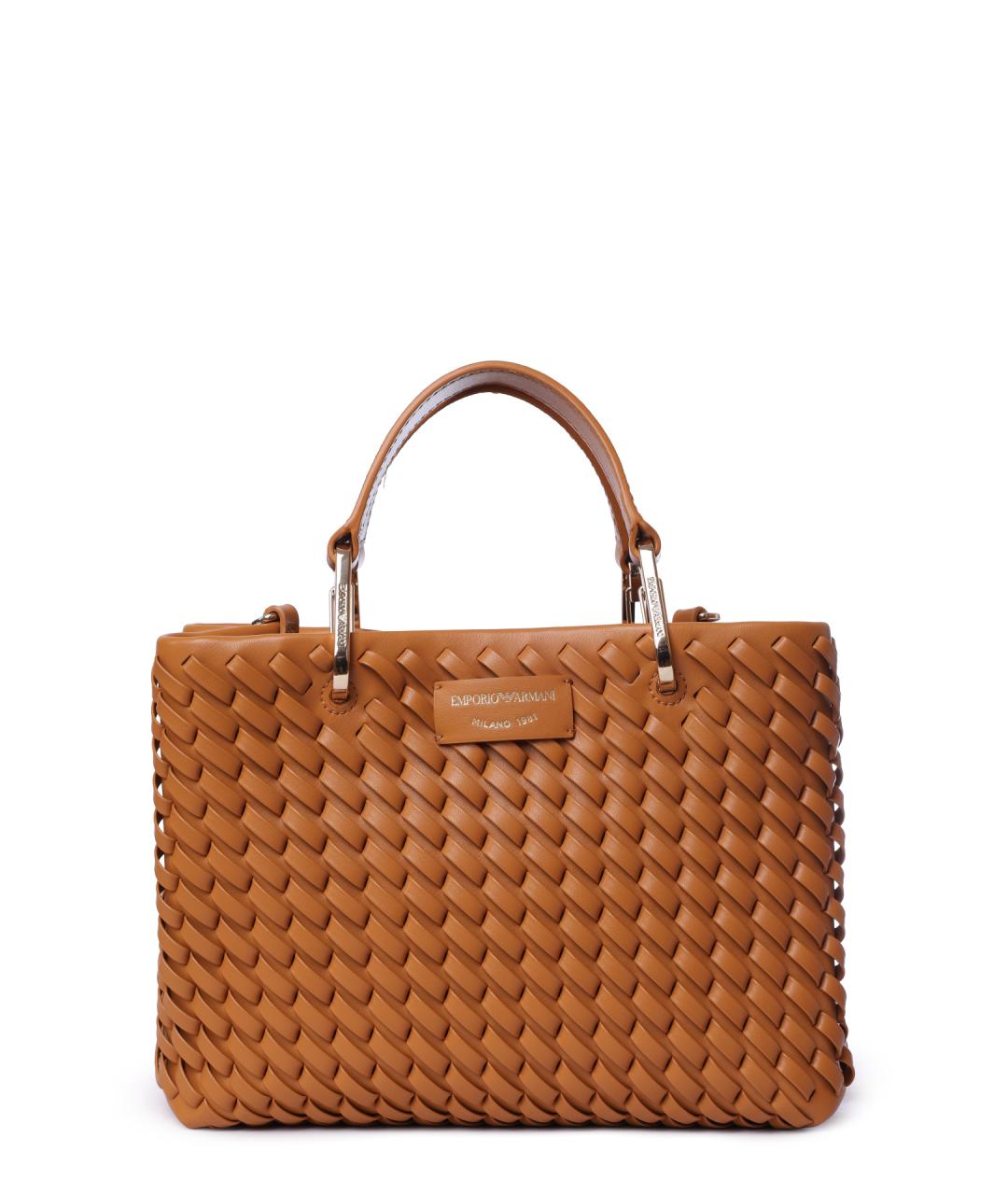 EMPORIO ARMANI Коричневая кожаная сумка тоут, фото 1