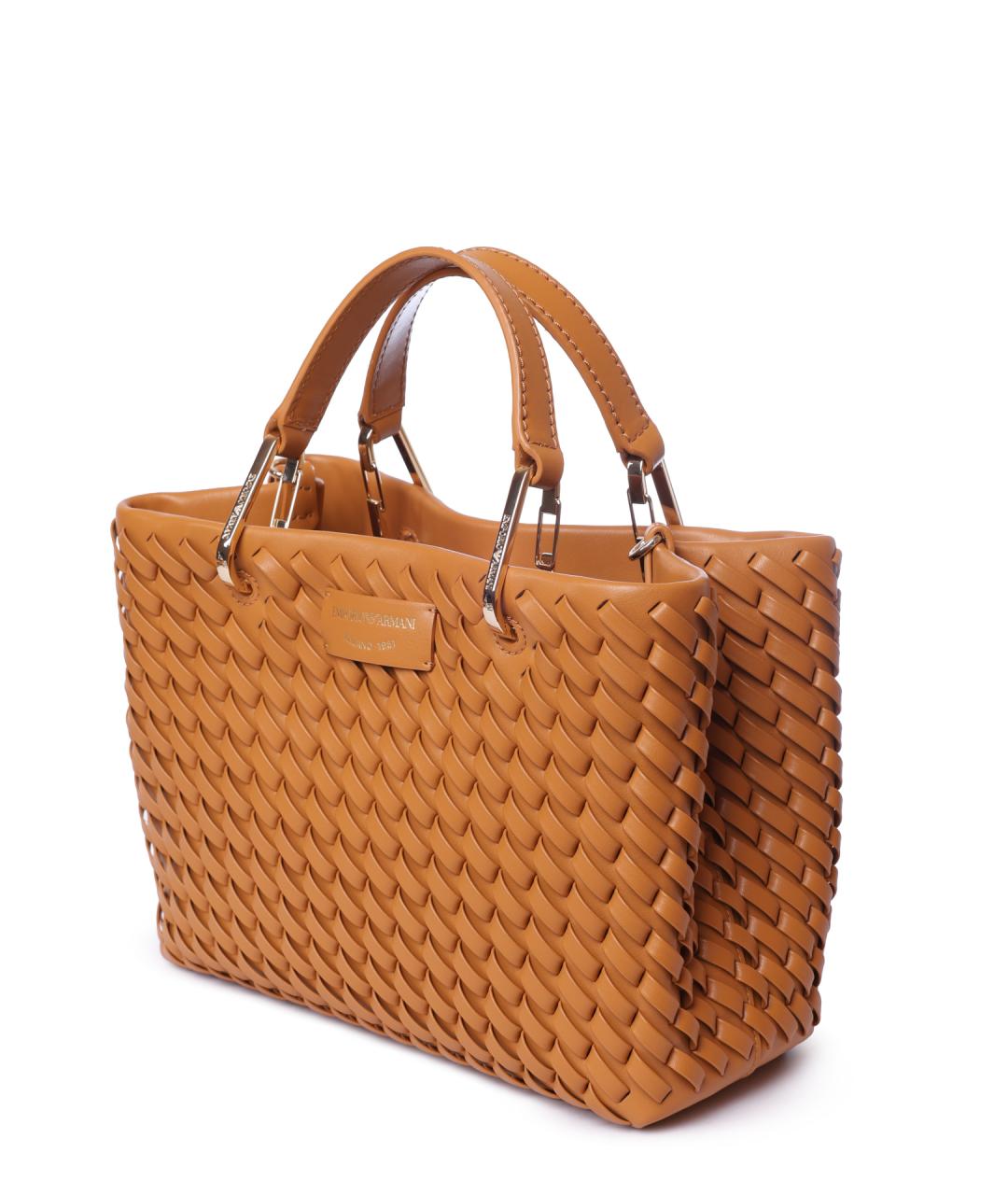 EMPORIO ARMANI Коричневая кожаная сумка тоут, фото 3