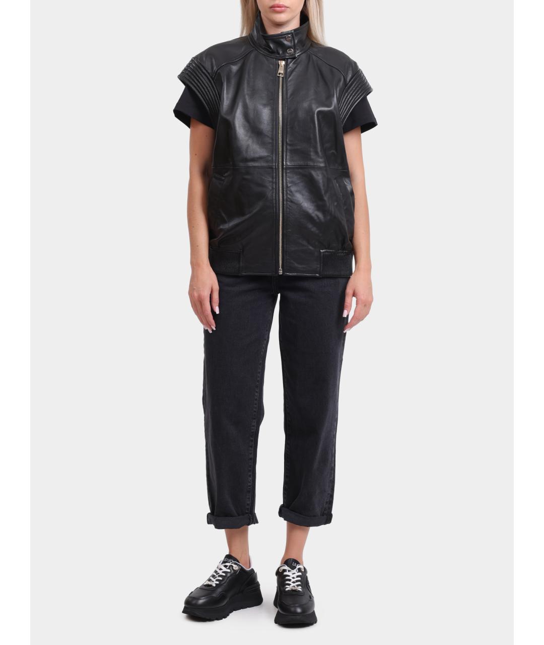 LIU JO Черный кожаный жилет, фото 2