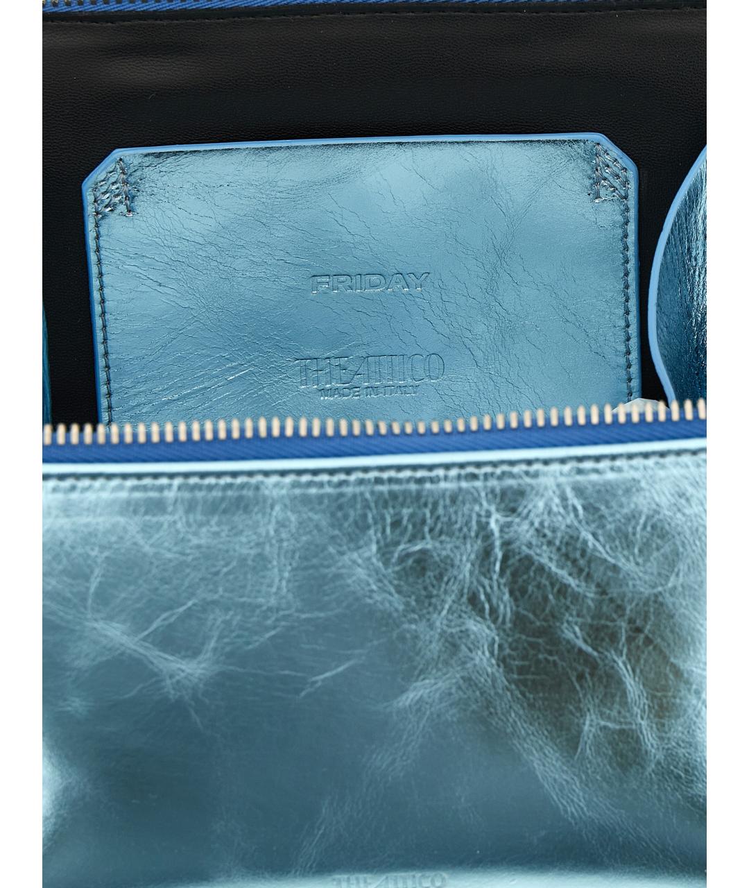 THE ATTICO Голубая кожаная сумка с короткими ручками, фото 4