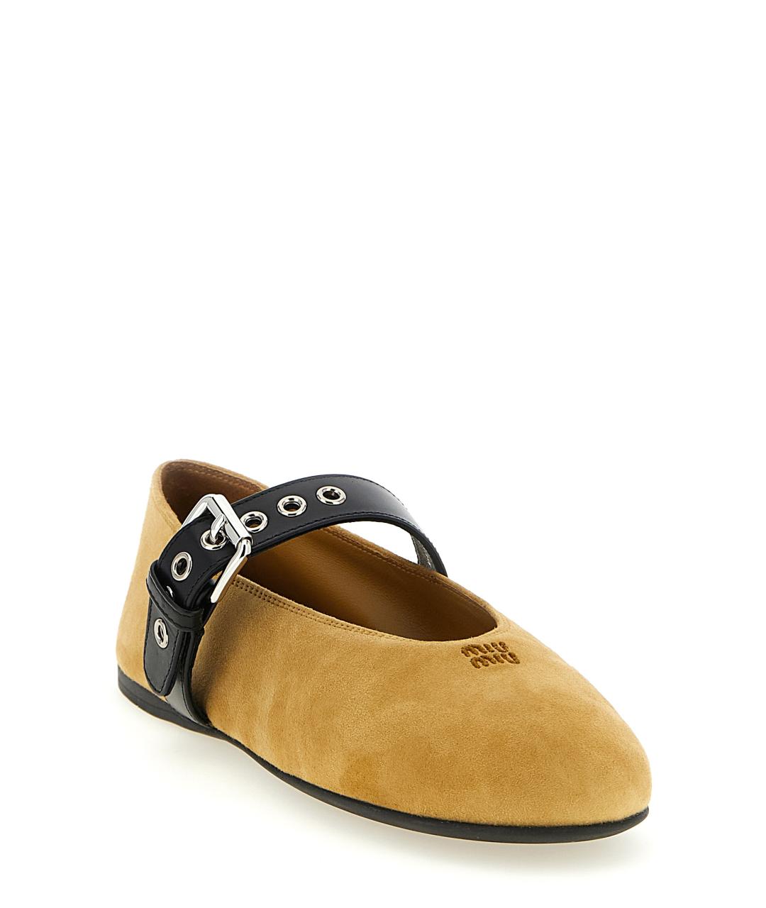 MIU MIU Бежевые кожаные балетки, фото 2