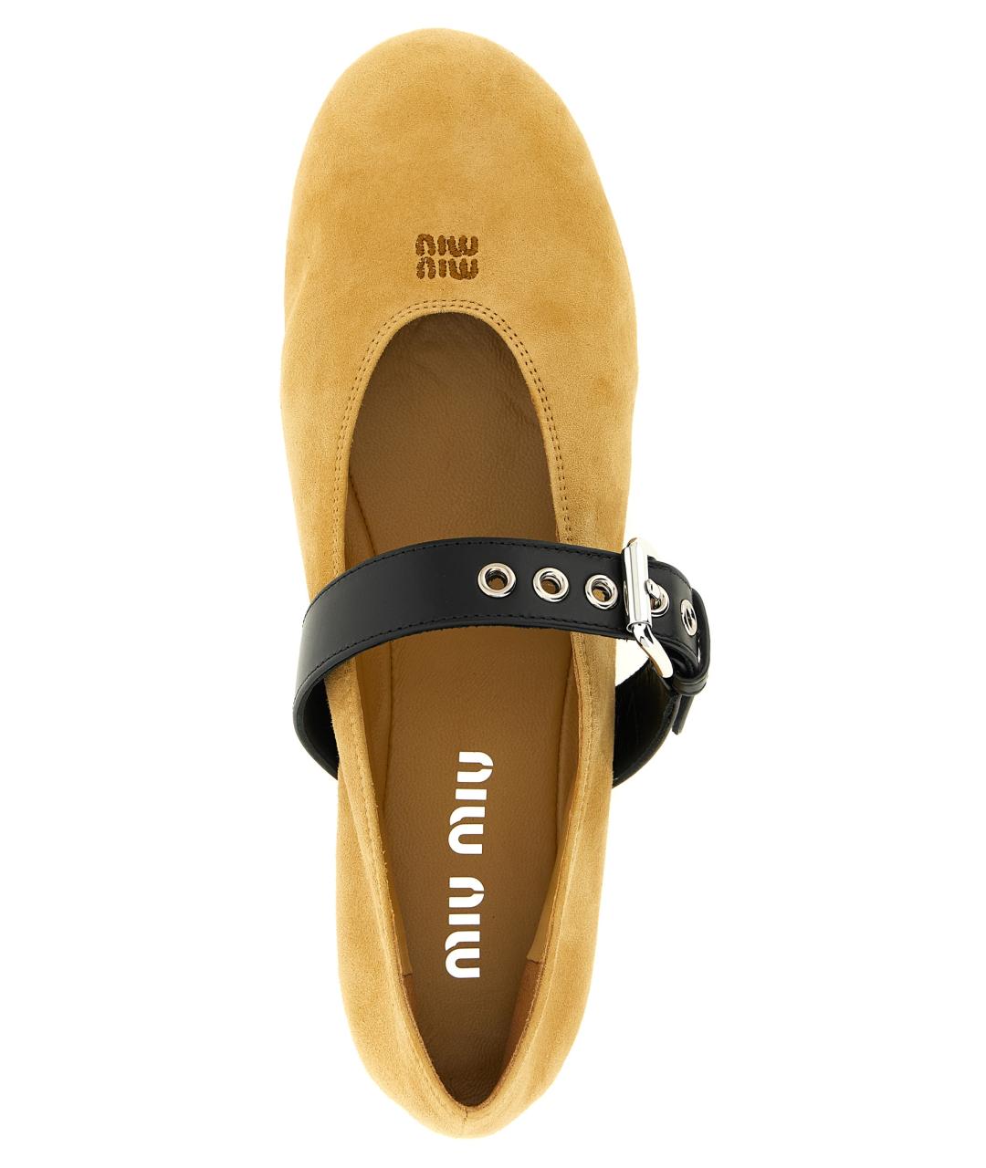 MIU MIU Бежевые кожаные балетки, фото 4