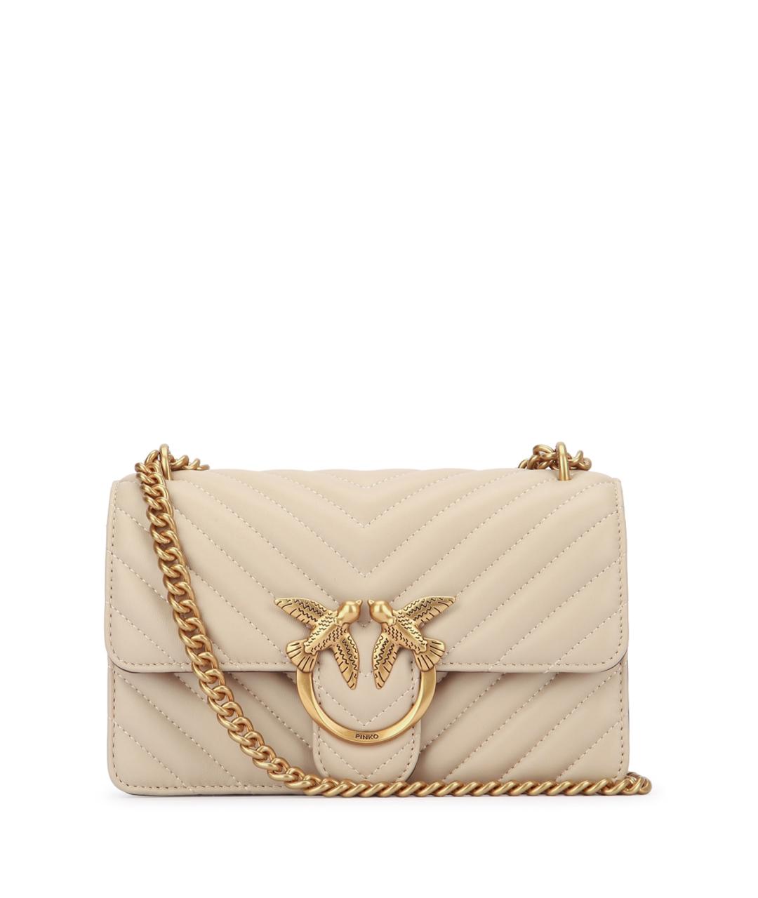 PINKO Бежевая кожаная сумка через плечо, фото 1