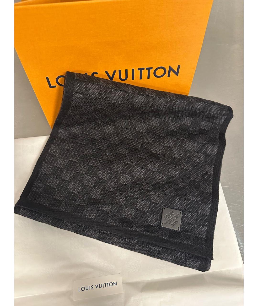 LOUIS VUITTON Антрацитовый шерстяной шарф, фото 7