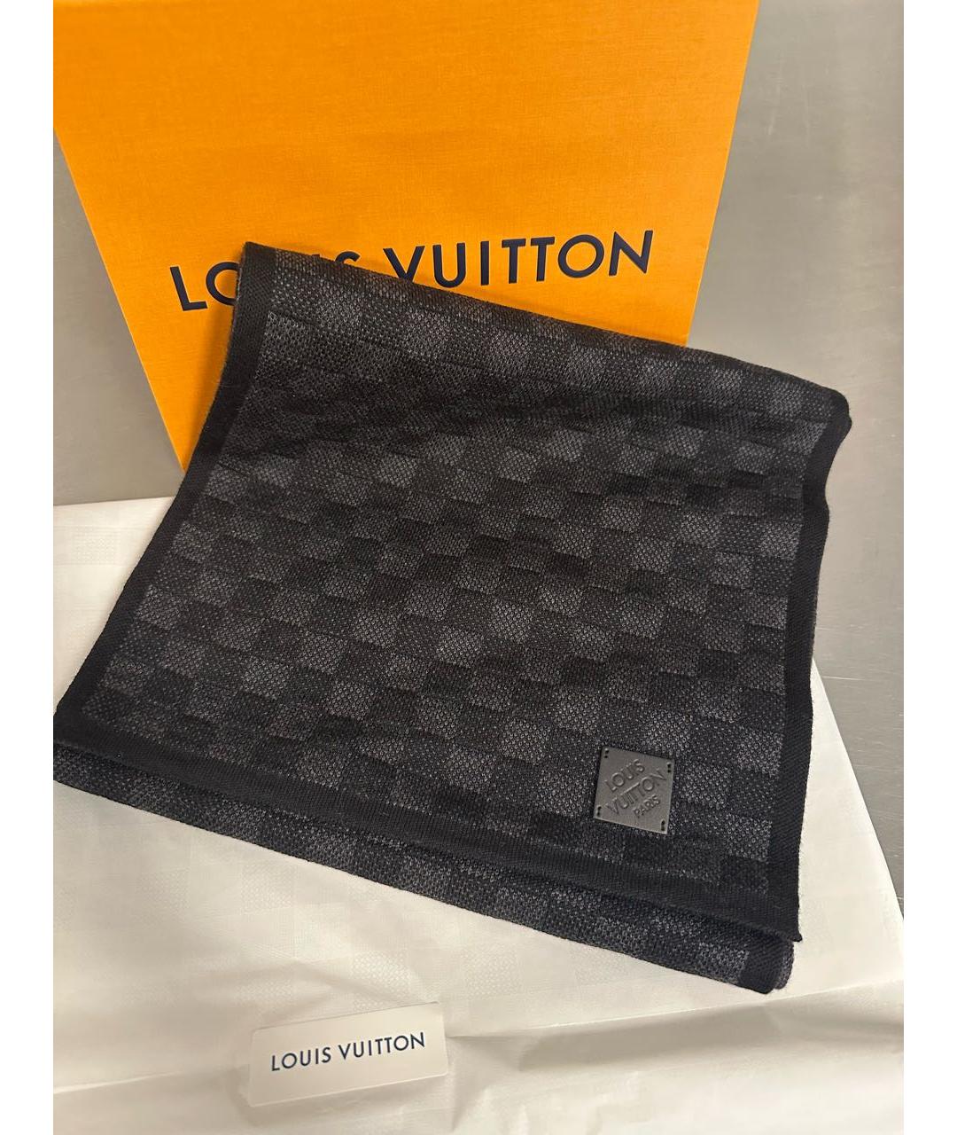LOUIS VUITTON Антрацитовый шерстяной шарф, фото 8