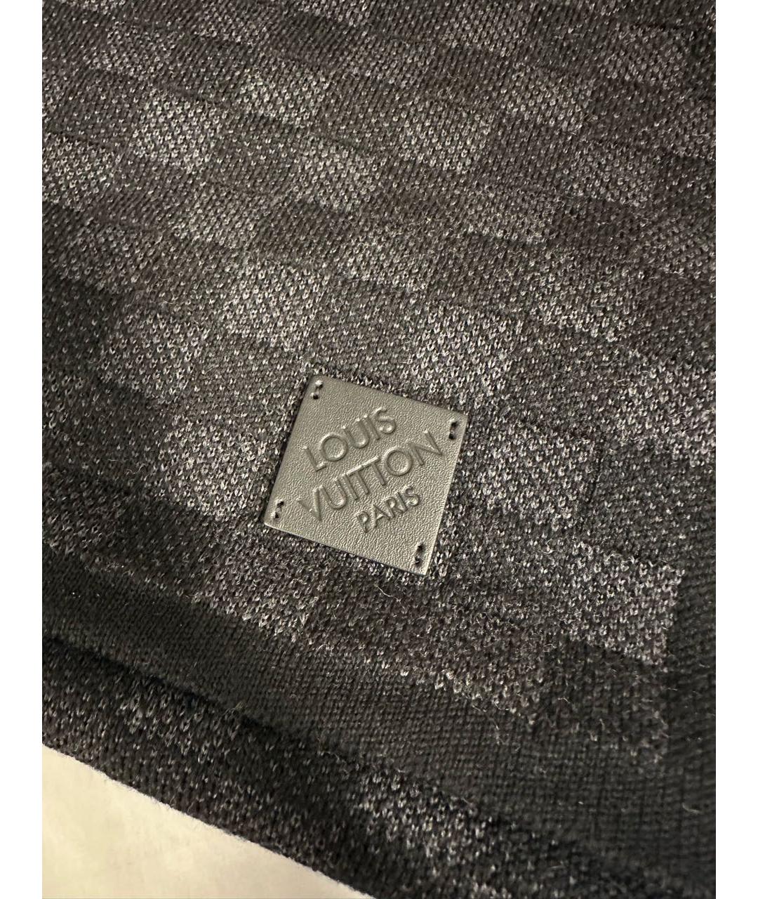 LOUIS VUITTON Антрацитовый шерстяной шарф, фото 6