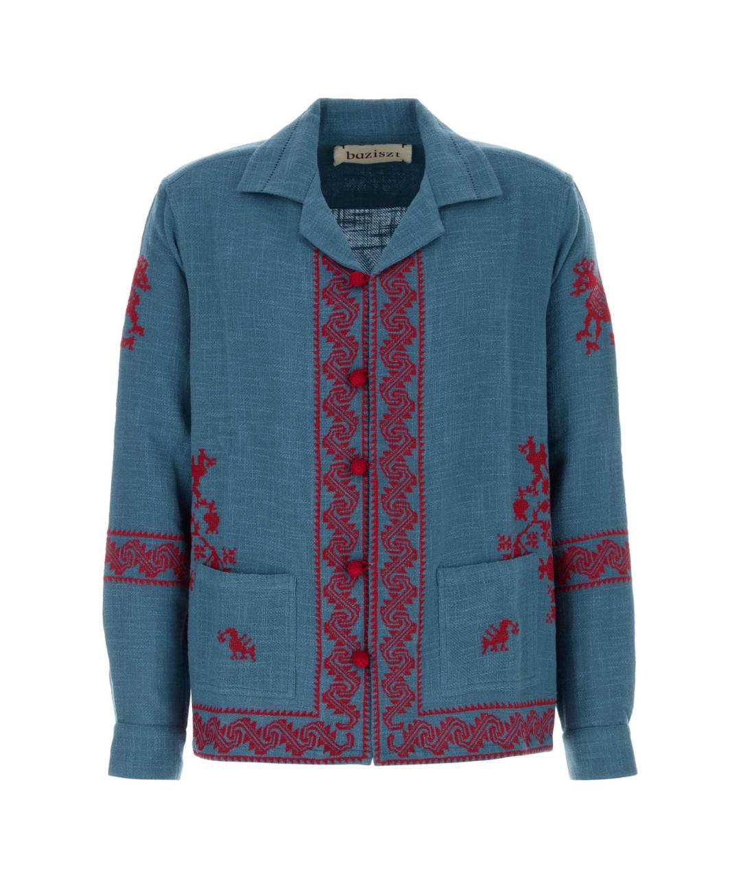 BAZISZT Голубая хлопковая кэжуал рубашка, фото 1