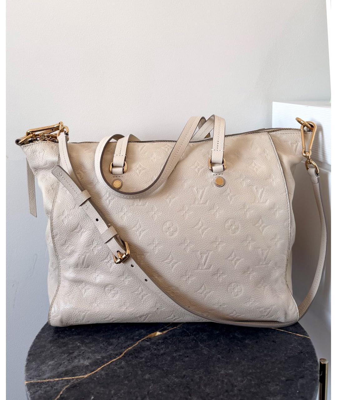 LOUIS VUITTON Бежевая кожаная сумка с короткими ручками, фото 3