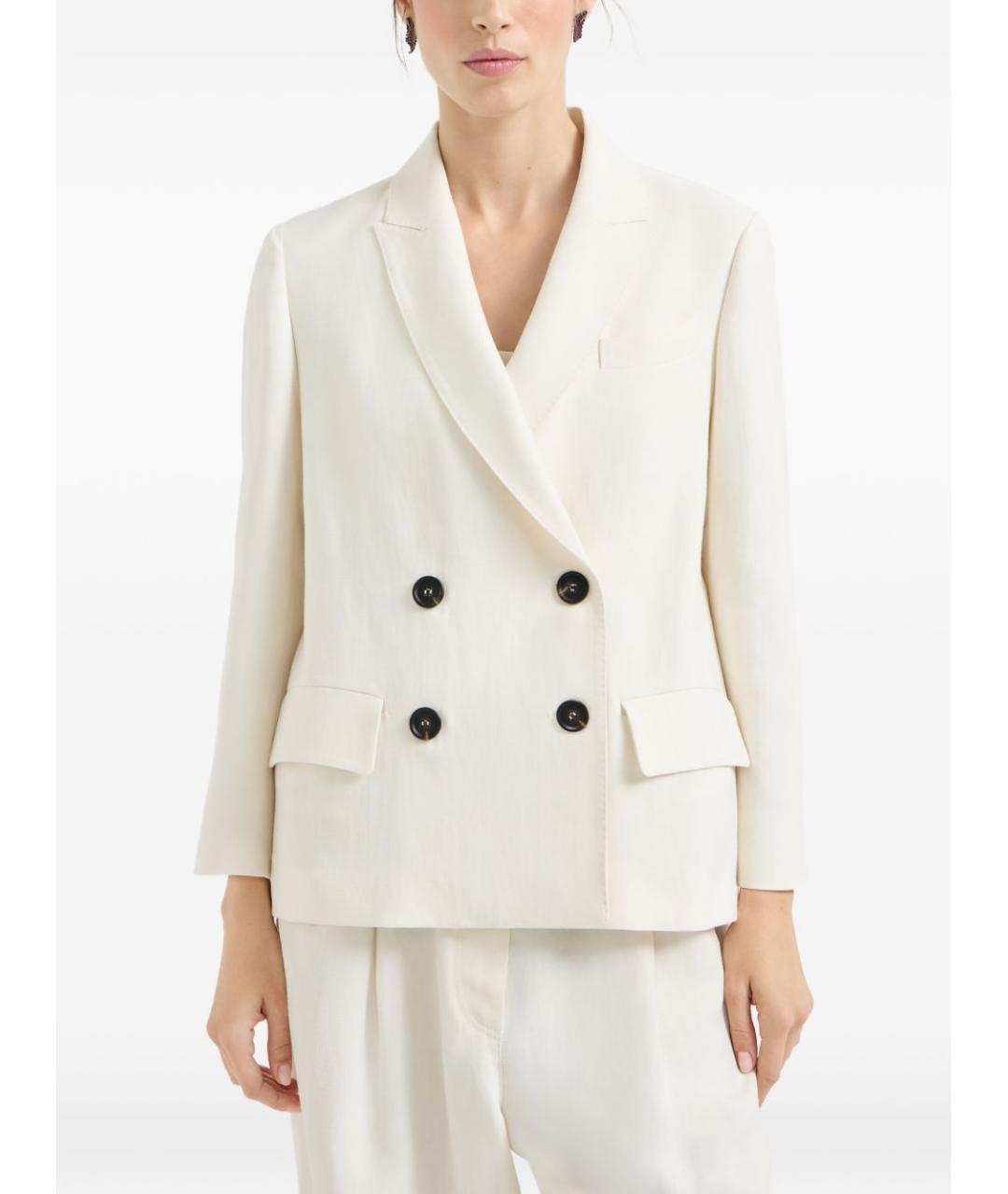BRUNELLO CUCINELLI Бежевый вискозный жакет/пиджак, фото 4