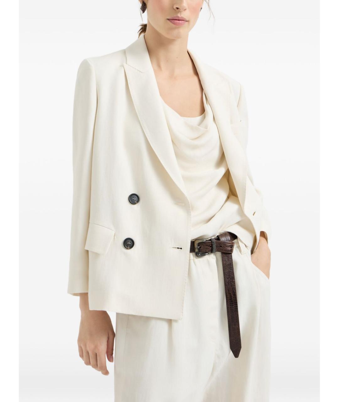 BRUNELLO CUCINELLI Бежевый вискозный жакет/пиджак, фото 3