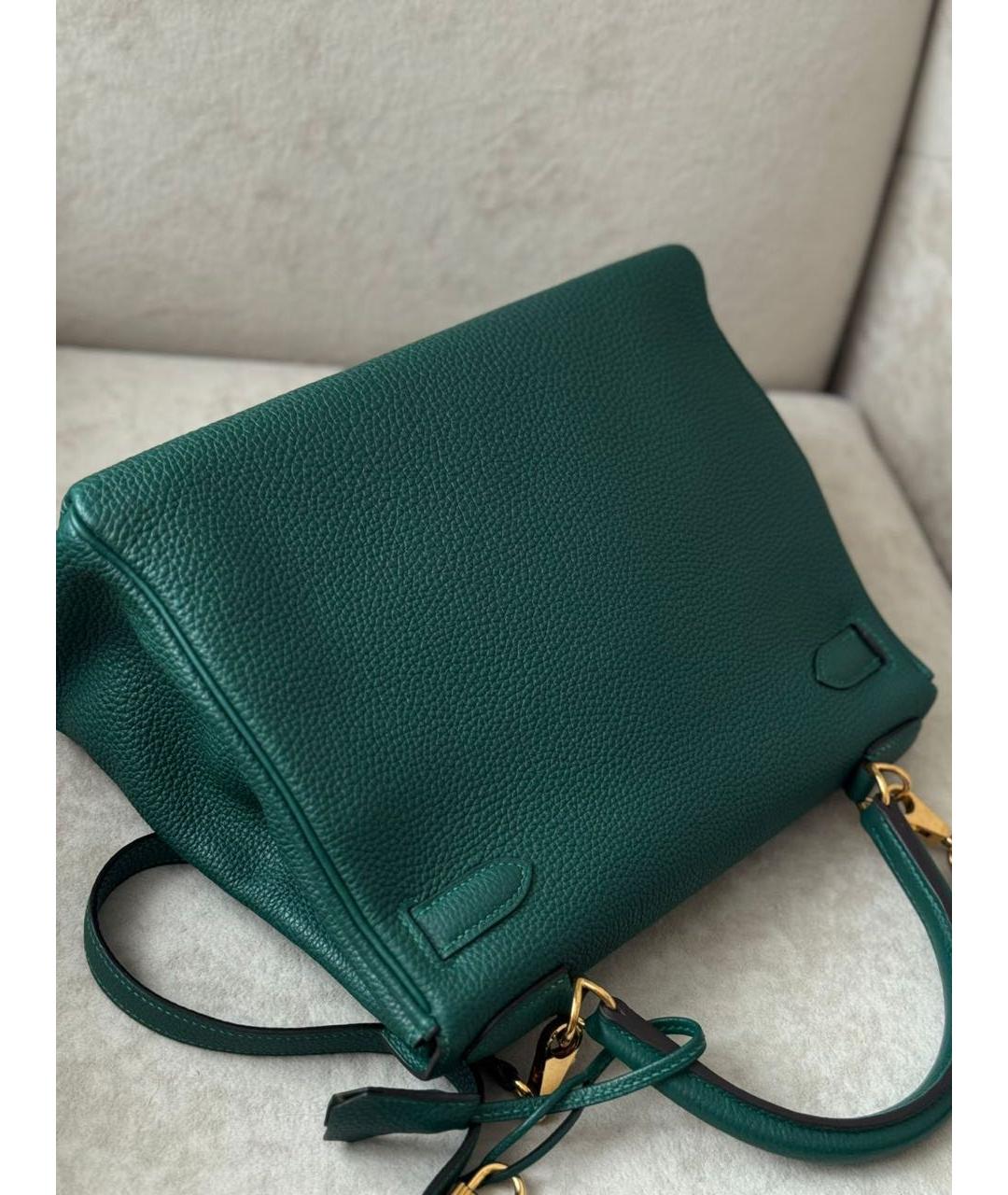 HERMES Зеленая кожаная сумка с короткими ручками, фото 3