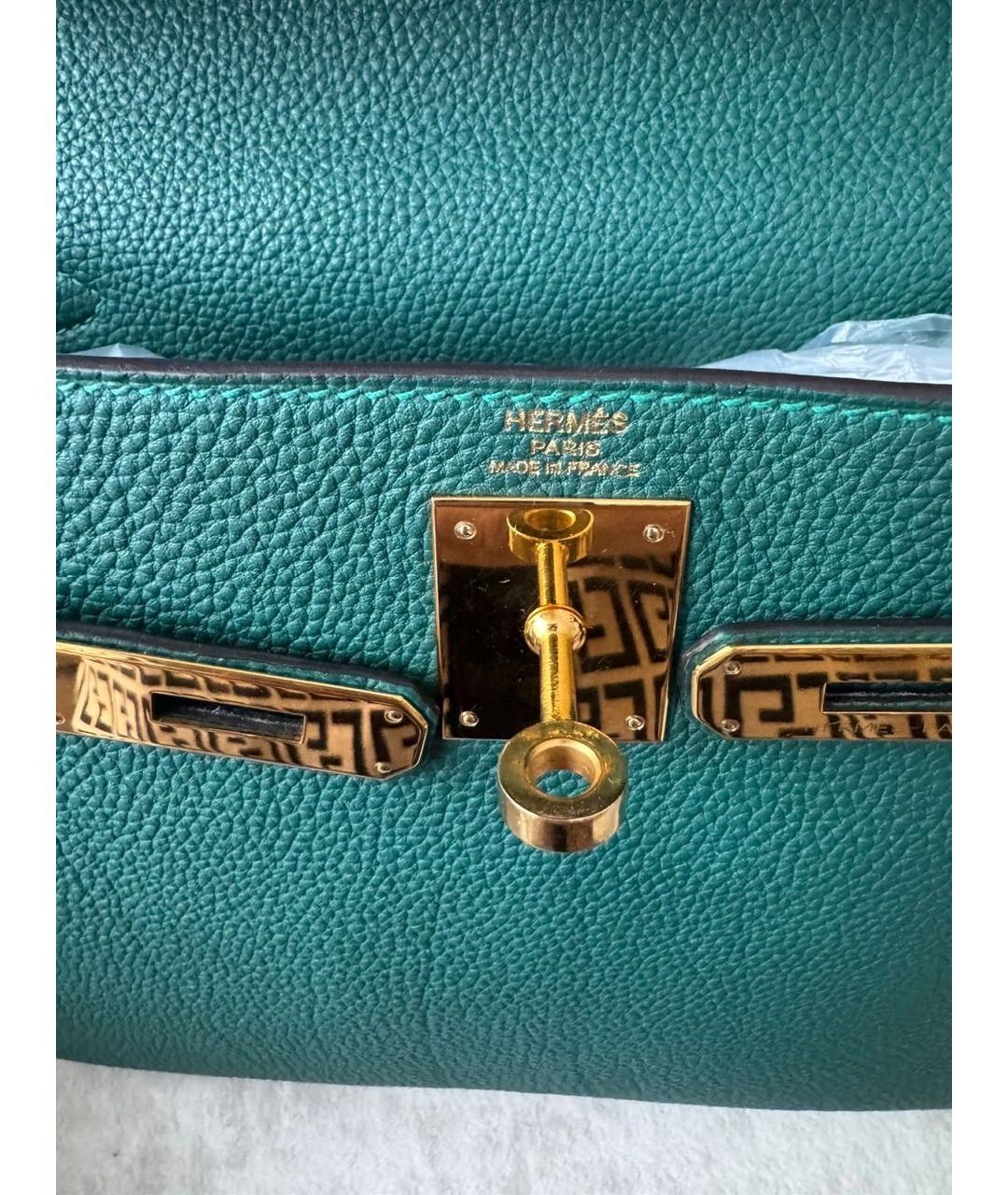 HERMES Зеленая кожаная сумка с короткими ручками, фото 7