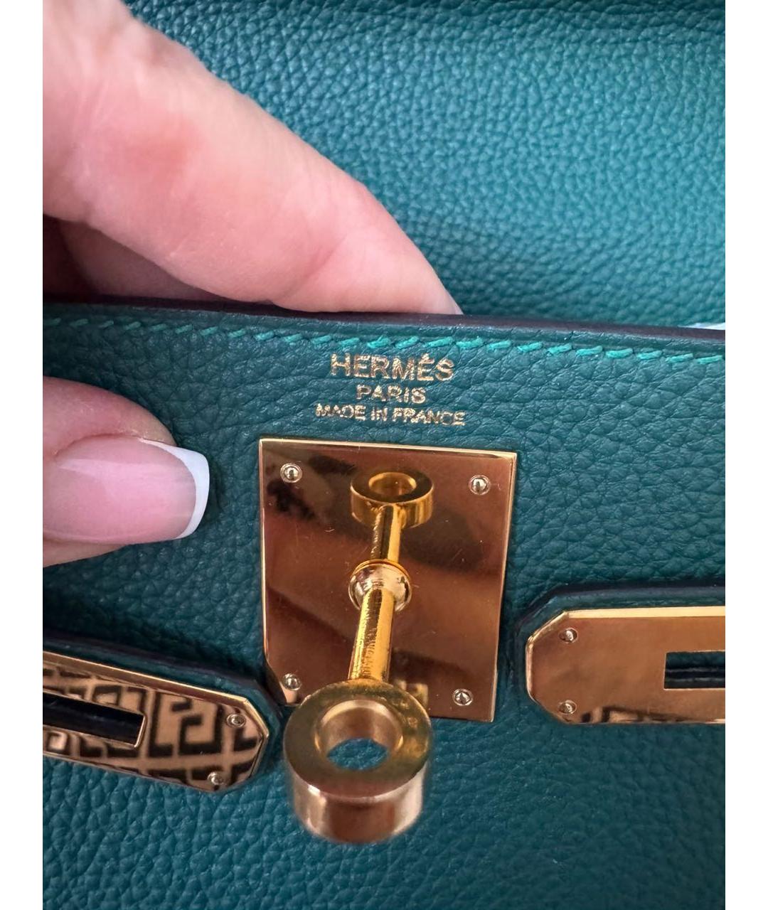 HERMES Зеленая кожаная сумка с короткими ручками, фото 5