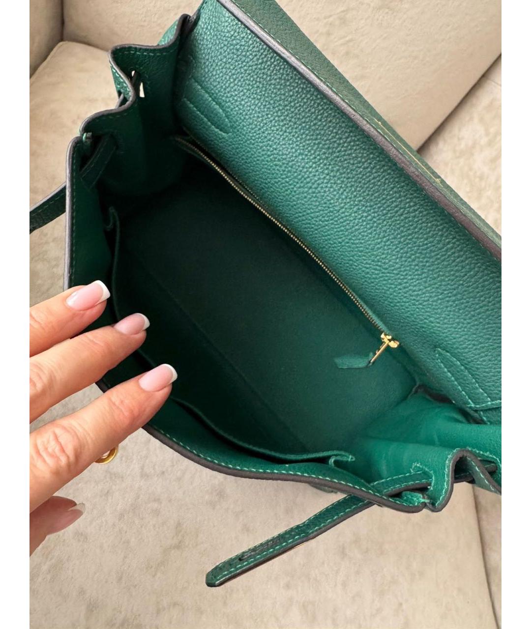 HERMES Зеленая кожаная сумка с короткими ручками, фото 4