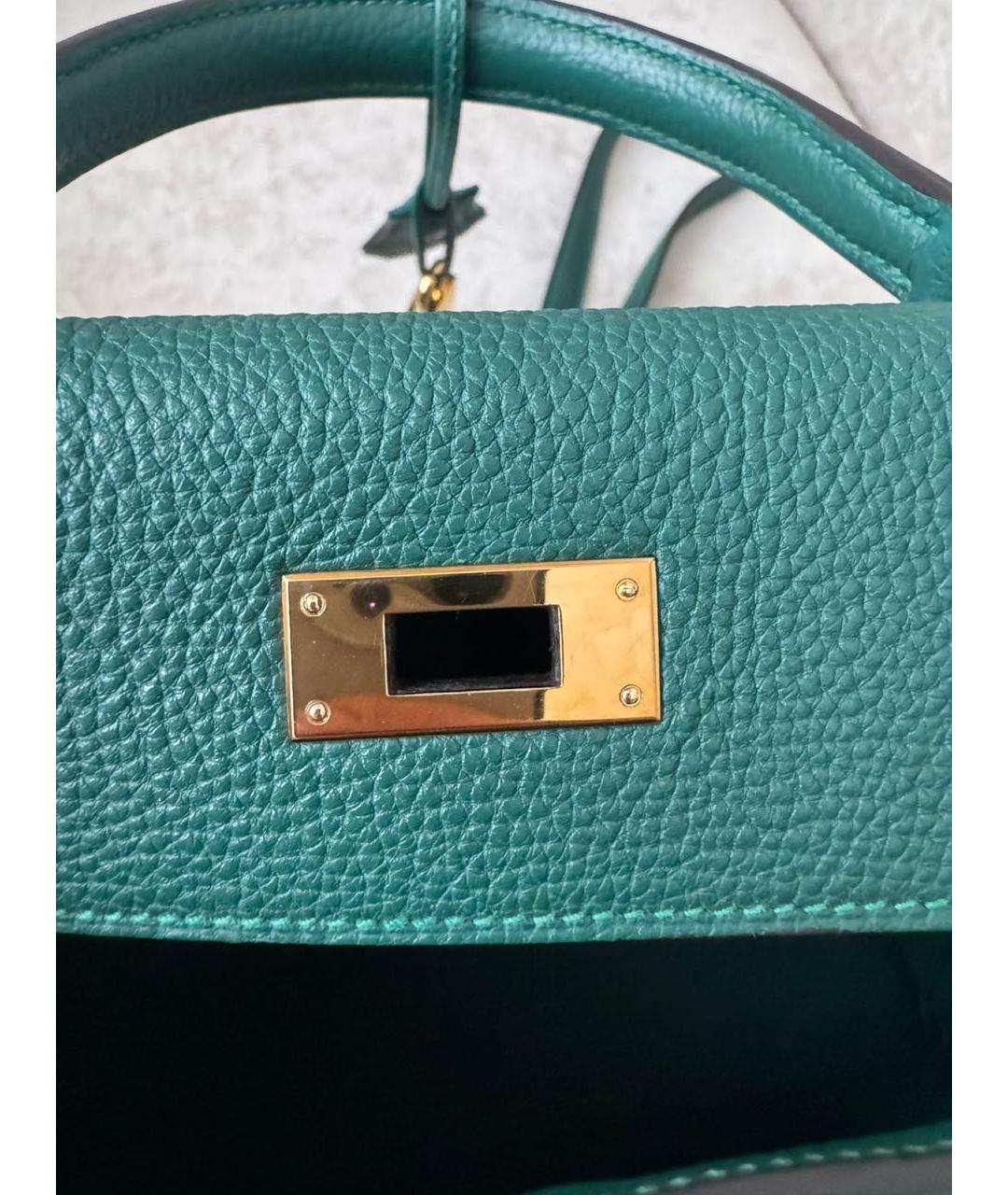 HERMES Зеленая кожаная сумка с короткими ручками, фото 6