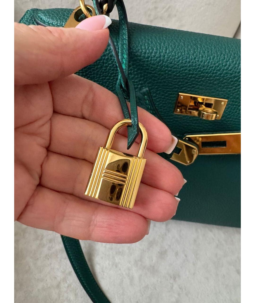 HERMES Зеленая кожаная сумка с короткими ручками, фото 8