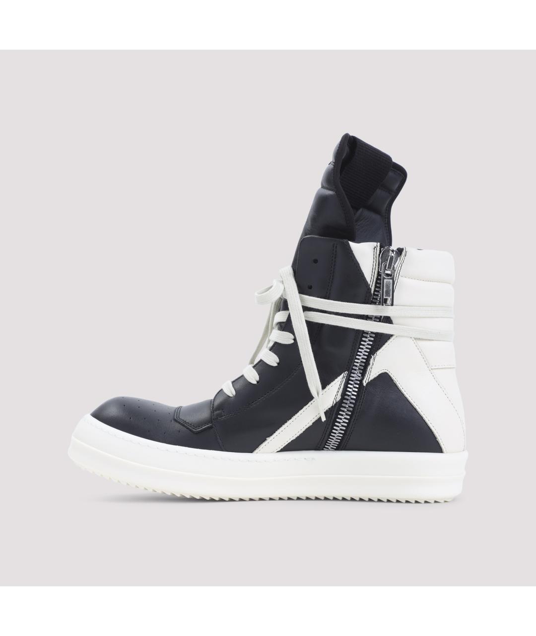 RICK OWENS Черные кожаные высокие кроссовки / кеды, фото 4