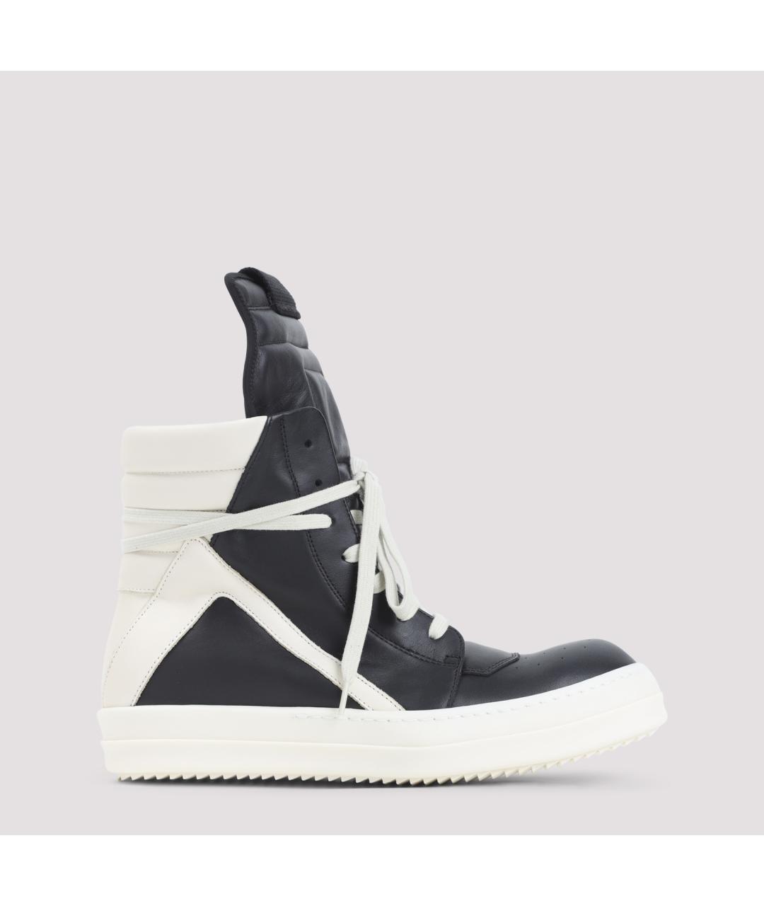 RICK OWENS Черные кожаные высокие кроссовки / кеды, фото 2