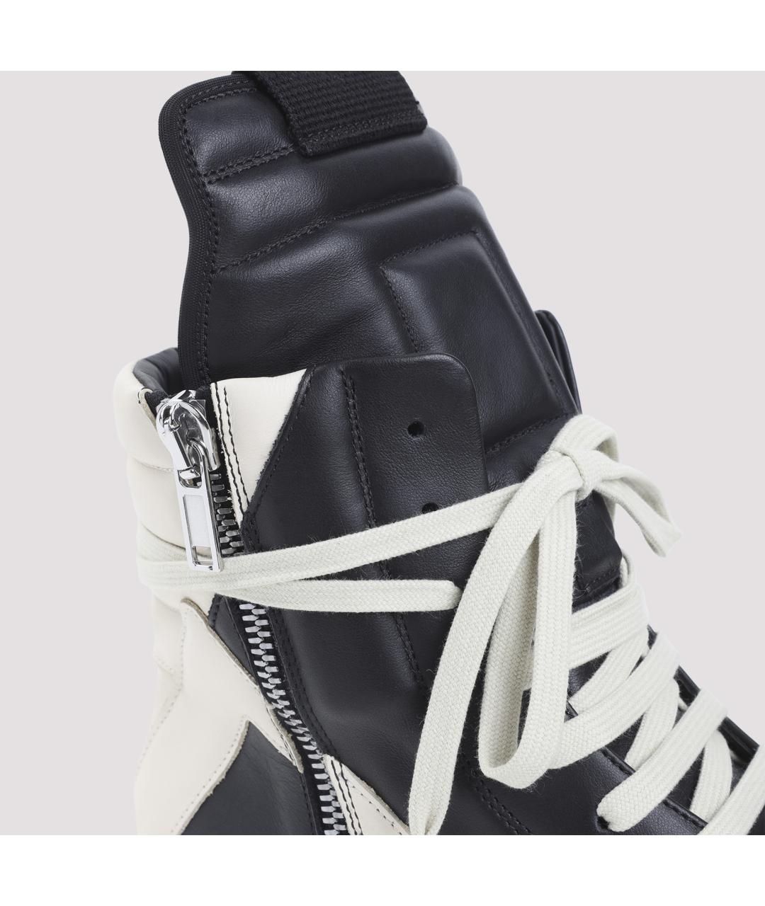 RICK OWENS Черные кожаные высокие кроссовки / кеды, фото 6