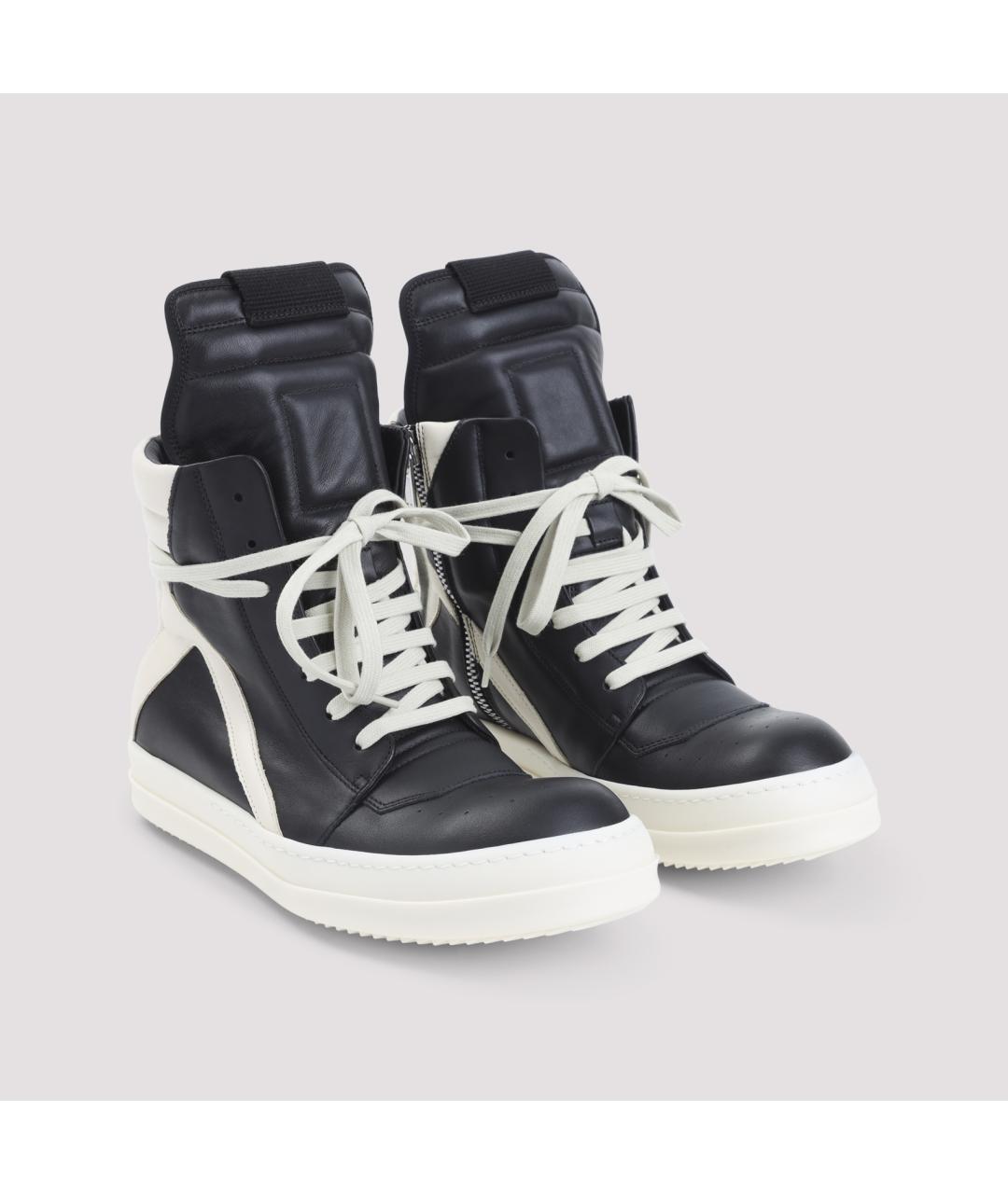 RICK OWENS Черные кожаные высокие кроссовки / кеды, фото 5