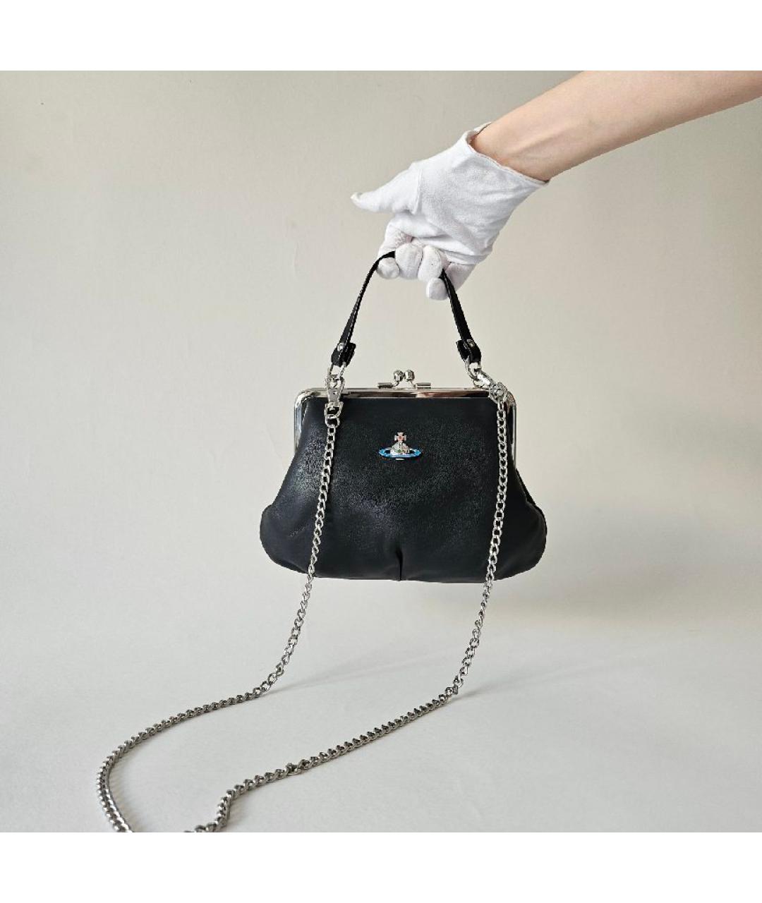 VIVIENNE WESTWOOD Черная кожаная сумка с короткими ручками, фото 6