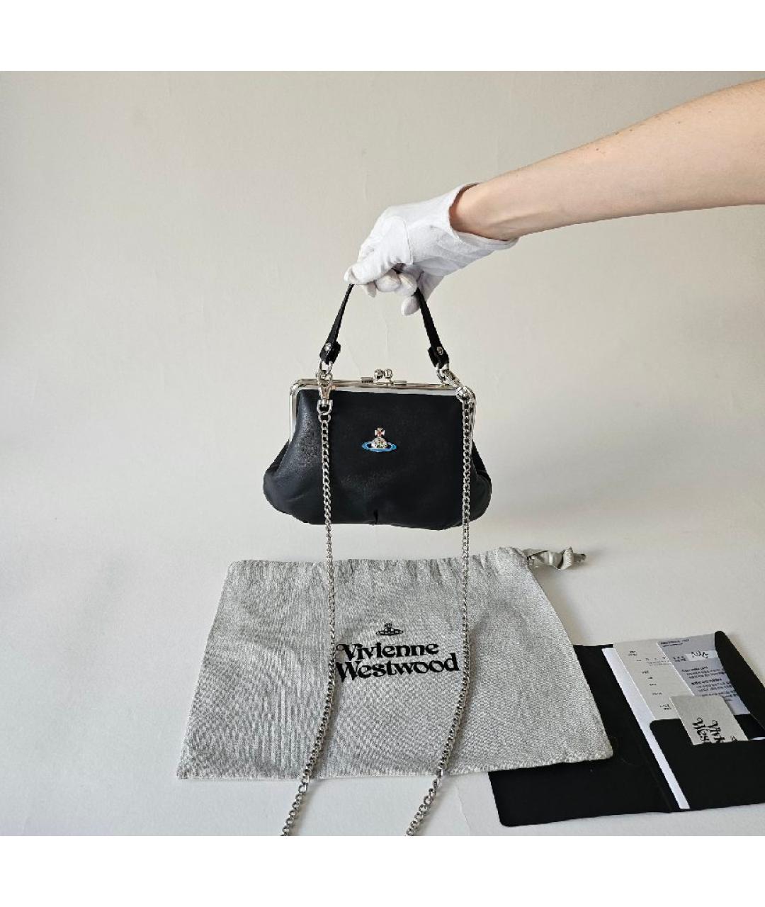 VIVIENNE WESTWOOD Черная кожаная сумка с короткими ручками, фото 2