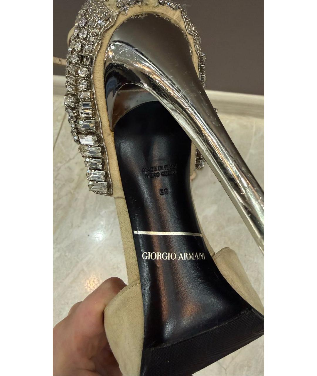 GIORGIO ARMANI Бежевые нубуковые босоножки, фото 6