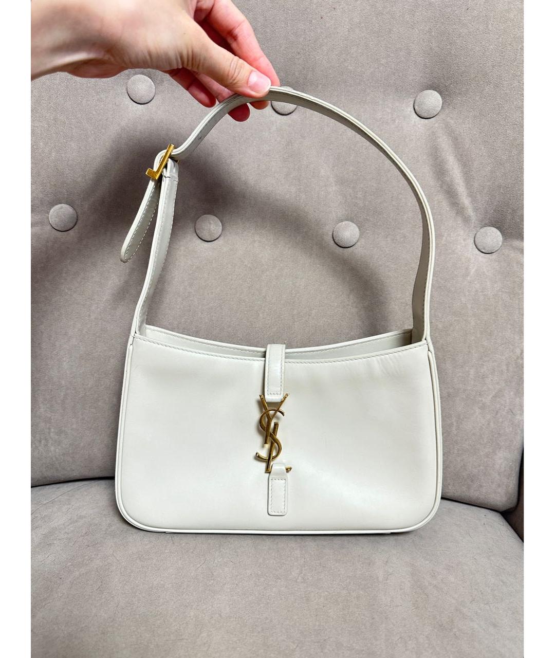 SAINT LAURENT Белая кожаная сумка с короткими ручками, фото 2