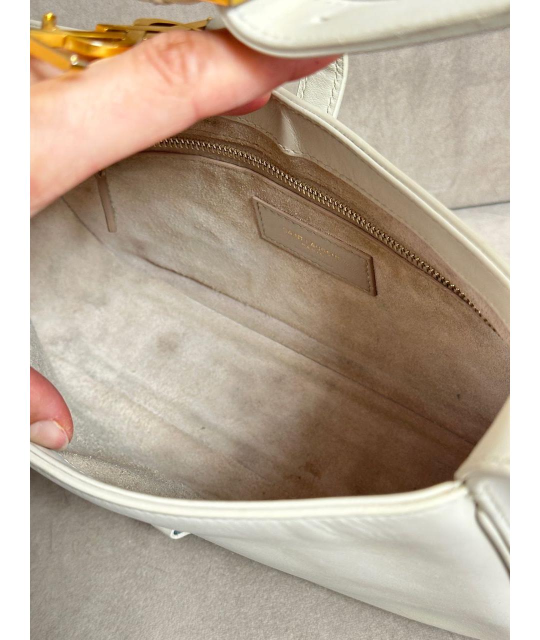 SAINT LAURENT Белая кожаная сумка с короткими ручками, фото 7