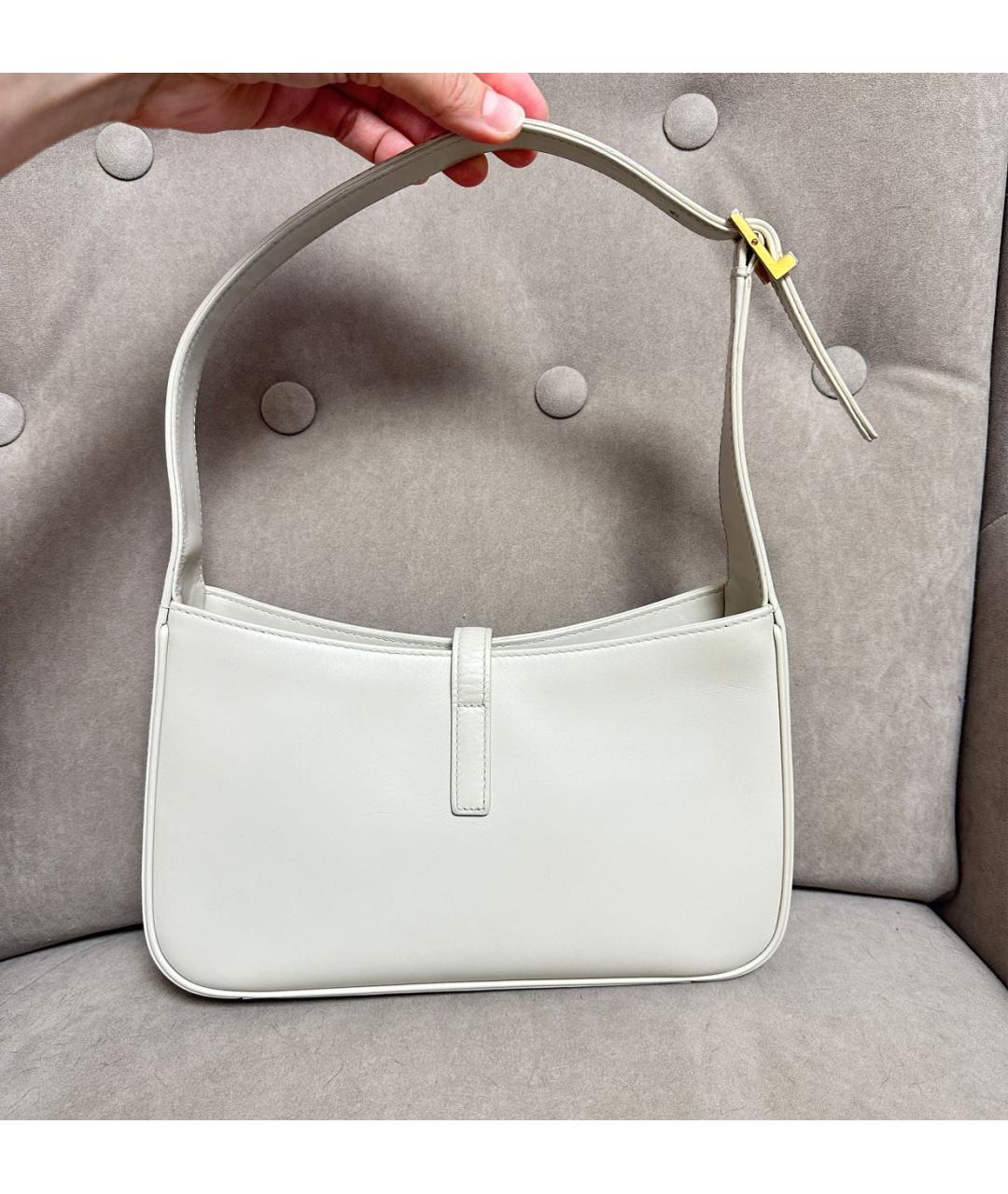 SAINT LAURENT Белая кожаная сумка с короткими ручками, фото 3
