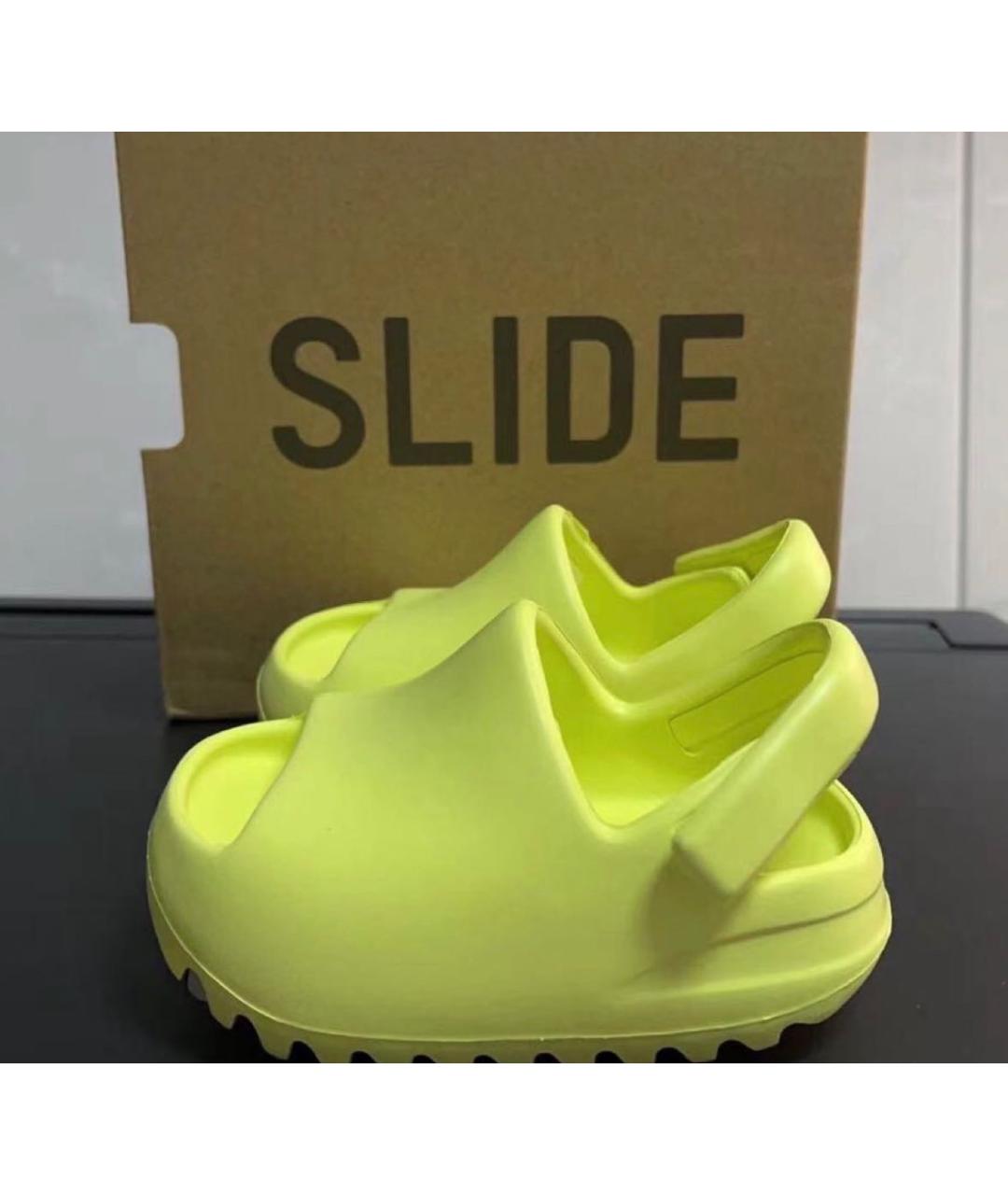 ADIDAS YEEZY Зеленые резиновые сандалии и шлепанцы, фото 3